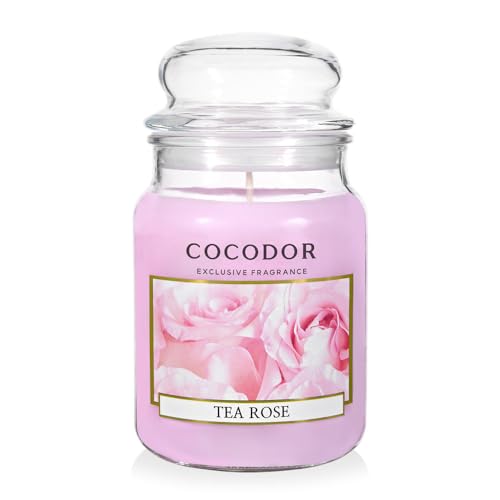 COCODOR Candle Tea Rose Scented, Large Glass Jar 18oz Wick