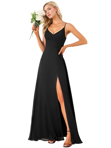 Ever-Pretty Women's Sexy Side Slit V Neck Spaghetti Straps Chiffon A Line Bridesmaid Dress 0128B-PH
