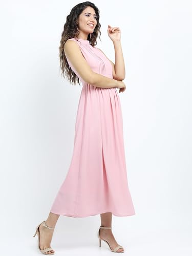 Image of Tokyo Talkies Women's Elegant Floral | A-Line Midi Dress | Sweetheart Neck | Short Sleeves |Front Slit & Gathered Detail
