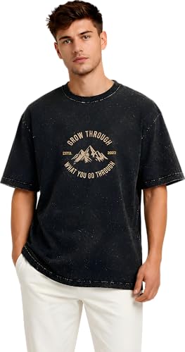 Image of Amazon Brand - Anarva Men's Oversized Acid Wash T-Shirt | Premium Cotton Relaxed Fit | Drop Shoulder Half Sleeve Casual Streetwear Tee for Men