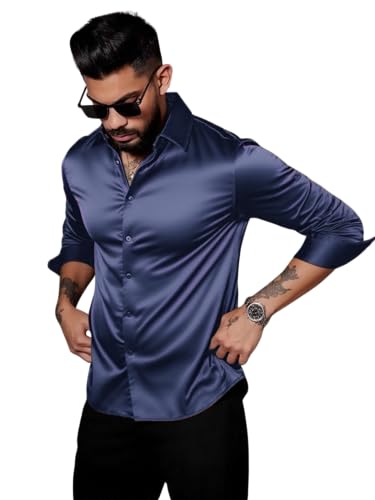 Image of IndoPrimo Men's Stylish Solid Satin Casual Shirt for Men Full Sleeve