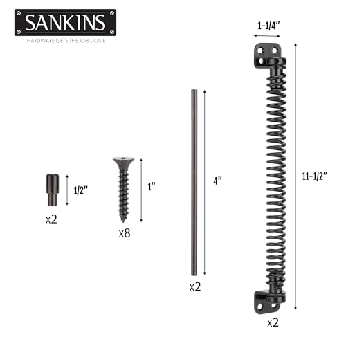 Image of 11-1 /2 inch Gate Spring Self Closing Heavy Duty Outdoor Door Spring Automatic Metal Gate Closure Hardware with Adjustable Tool for Wooden and Vinyl Fence, Black, 2 Pcs