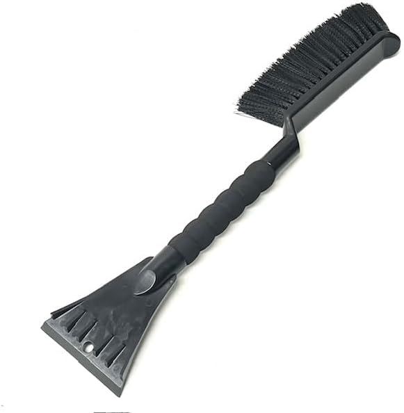 Heavy Duty Car Snow Brush, Black Plastic Handle with Sturdy Bristles, Handheld Winter Ice Scraper Tool