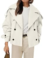 Tankaneo Womens Cropped Trench Coat Casual Double Breasted Short Jacket Fall Fashion Outerwear with Belt, Beige, XXL