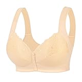 【2026 New】 Front Closure Bra for Women, Full Coverage Wireless Padded Bra with Lace Detail, Plus Size Support Bra for Seniors Apricot 50D