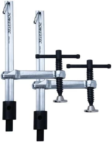 POWERTEC 2PK Welding Clamp with T-Handle – 8" Max Opening, 4" Throat Depth – Fits 5/8" (16mm) Welding Table Holes, Heavy-Duty Workbench Screw Clamp for Welding & Fabrication (72244-P2)