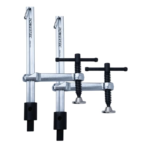 Image of POWERTEC 2PK Welding Clamp with T-Handle – 8" Max Opening, 4" Throat Depth – Fits 5/8" (16mm) Welding Table Holes, Heavy-Duty Workbench Screw Clamp for Welding & Fabrication (72244-P2)