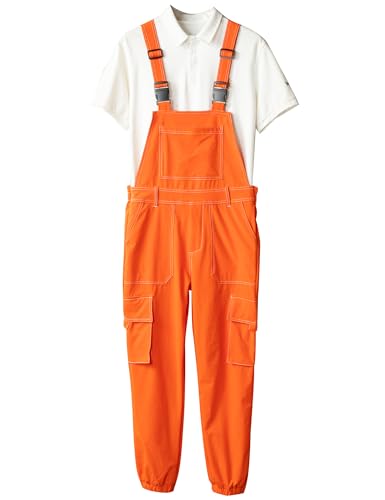 GINZOUS Men Multi Pockets Cargo Joggers Bib Overalls Size 36 Orange