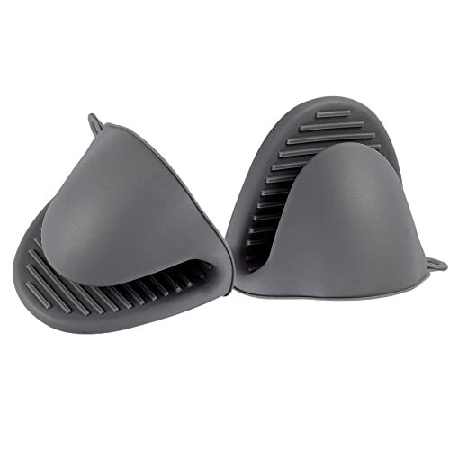 Acronde 2 Pairs Mini Oven Gloves Silicone Heat Resistant Cooking Pinch Mitts Potholder For Kitchen Cooking & Baking (Black And Grey) #TOP2