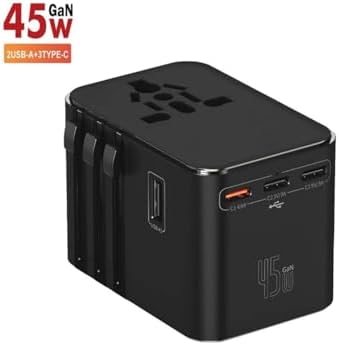 Universal Seyahat Priz Dönüştürücü Adaptör, 45W Şarj Cihazı, 2x Usb Girişi, 3x Type-C Girişi, Uluslararası Güç Adaptörü, US, UK, EU, AU Evrensel Uyum - Görsel 2