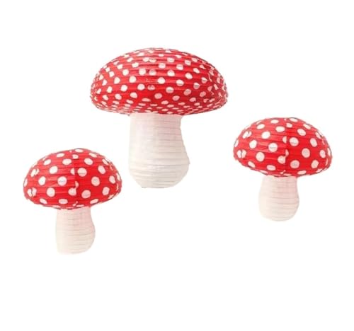 Lanterne papier champignon 30 cm et XS lot de 3 suspensions rouge - 2