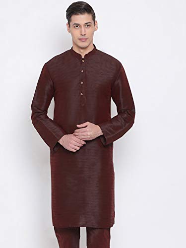 Image of VASTRAMAY Men's Burgandy Silk Blend Only Kurta
