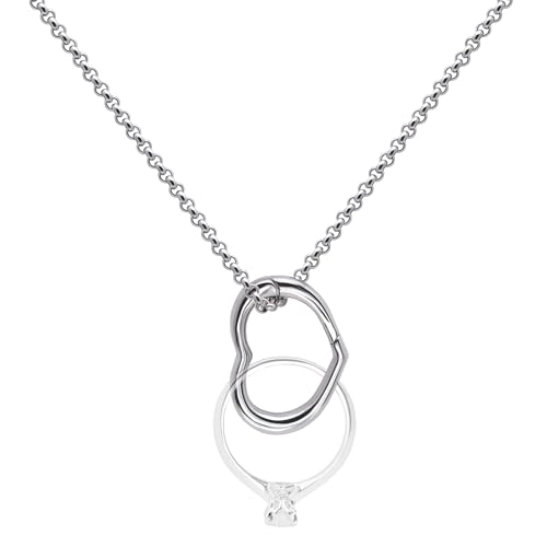 Adjustable Ring Holder Necklaces for Mom, Cute Heart Stainless Steel Wedding Engagement Ring Chain for Women Men