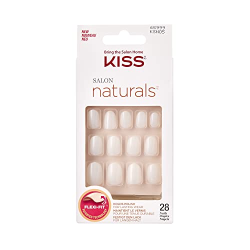 KISS Salon Natural Stir It Up natürlich weiß kurze Mandel Coffin Form - 28 Press On Kunst-Nägel zum Aufkleben DIY 2g Nagelkleber 1 Maniküre-Stäbchen 1 Mini-Feile
