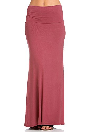 Azules Women's Rayon Span Regular to Plus Size Maxi Skirt - Solid (X-Large, Dust Rose)