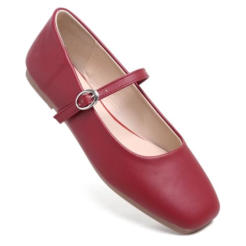 Image of LUXINYU Women's Slip on Flats,Classy Round Toe Solid Classic Mary Jane Ballet Dance Shoes Soft Comfortable PU Flat Shoes