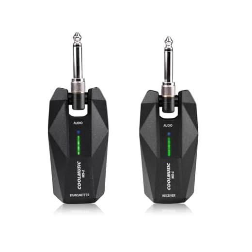 Coolmusic WS1 Sistema de Guitarra estéreo inalámbrico de 5,8 GHz con Conectores de Instrumentos de 1/4" y 1/8", Recargable para Guitarra, Teclado, bajo