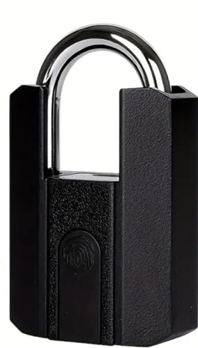 Generic 1pc Heavy Duty Fingerprint Padlock with APP, Waterproof Biometric Smart Lock with Key for Warehouse, Fence, Outdoor Gate Rechargeable Smart Padlock, Black/Silver