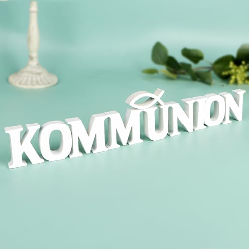 MEJOSER Kommunion Deko Holz 48x6cm Tischdeko Fisch Schriftzug...