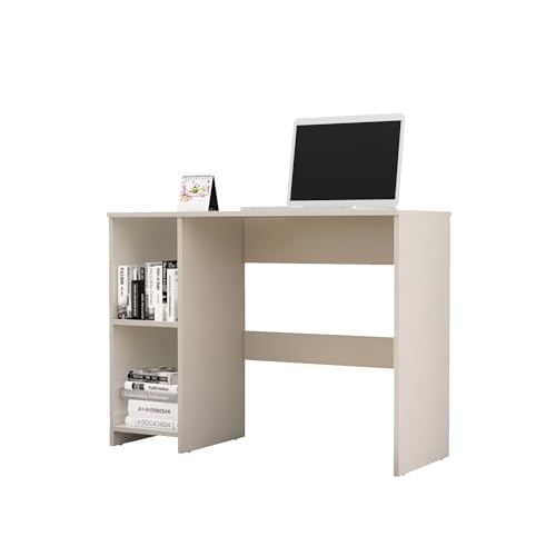 Image of Bniture Wooden Study Table for Home | Engineered Wood Study Table with 2 Storage Shelf | Multi Purpose Computer Desk for Writing & Study | Laptop Table for Study Room & Office | Frosty White