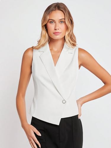 Women's Lapel Neck Blazer Vest Collar Button Front Office Vest Tops3
