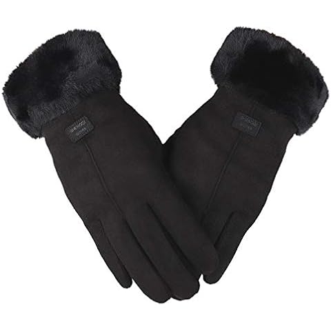 Flammi Women's Cold Weather Gloves Soft Suede Like Warm Plush Lined Touchscreen Gloves (Black) Cover