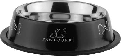 Image of Printed Anti-Skid Water and Food Feeding for Dogs and Cats Feeder Stainless Steel Pet Bowl (700 ml Black)