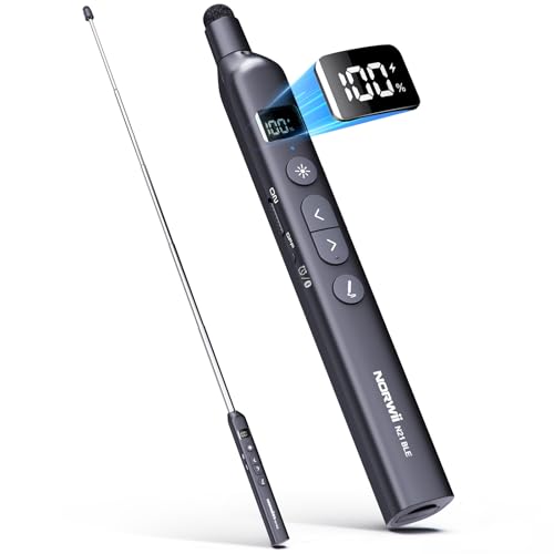 Norwii N21 Puntero de Presentación Bluetooth con Puntero Didáctico Telescópico, Control Remoto de Presentación con Varilla Retráctil para PowerPoint, Presentador Inalámbrico, Avanzador de Diapositivas