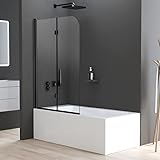 Boromal Duschwand für Badewanne 2 teilig faltbar 110x140 cm 6mm NANO Sicherheitsglas (ESG) Faltwand Badewannenaufsatz Badewannenfaltwand Duschabtrennung für Badewanne, Schwarz
