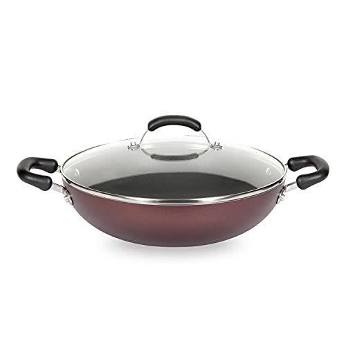 Image of Meyer Merlot Aluminium Non-Stick Kadai | Kadhai with Glass Lid | Kadai for Deep Frying and Stir Frying | Gas and Induction Compatible ) 100% Toxic Free, 26cm / 3.24 Litre
