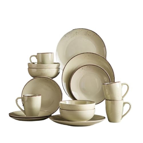 ZIHDKE Vajillas Elegantes Juego de vajilla de cerámica de gres de 16/32/48 Piezas con Plato de Cena, Plato de Postre, tazón de 800 ml, Juego de vajilla Tipo Taza(32-Piece)