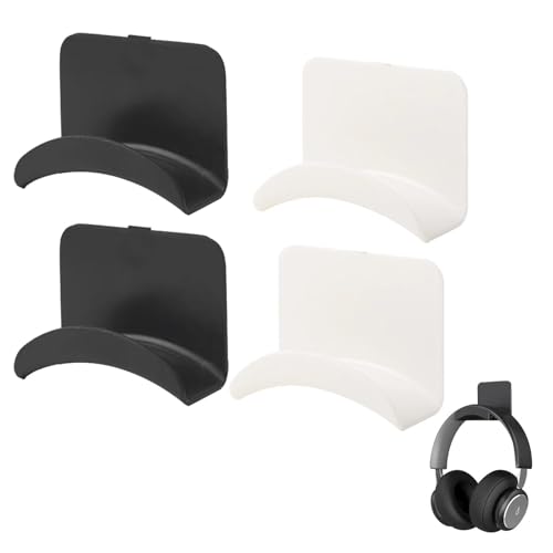 huoanpo 4PCS Einseitig Universal Gaming Headset Stand, Kopfhörer Halterung Wand, Wandhalterung Kopfhörerhaken, Kopfhörerhalter, Geeignet für Mehrere Geräte, Wand, Tisch, Spielzubehör.(Schwarz + Weiß)