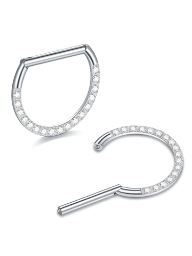 Oveta Titanium D Shaped Nipple Rings 14G for Nipple Piercing Jewelry Higned Segment Clicker Ring Hoops 11mm 12mm 14mm for Women Men, Silver Gold Black, 2PCS