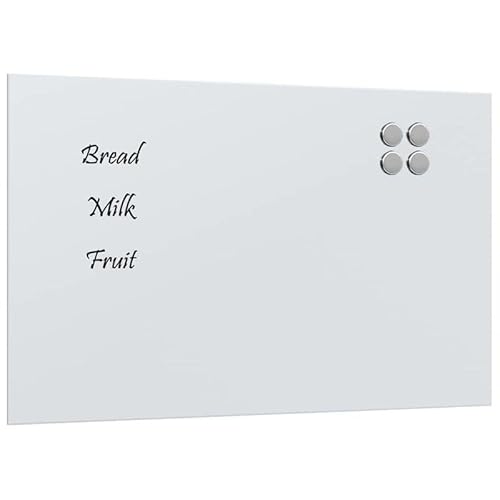 Lavagna magnetica a parete bianca, 80 x 50 cm, in vetro temperato, per ufficio e scuola, durevole e resistente ai graffi, perfetta per appunti e presentazioni