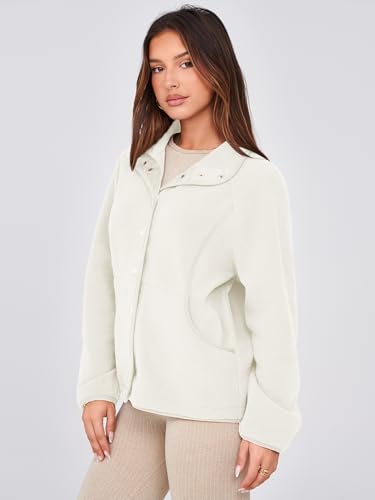 Glamaker women's Fleece Sherpa Jacket Winter Coats Long Sleeve Casual Button Fuzzy Cropped Sweatshirt Outerwear With Pockets4
