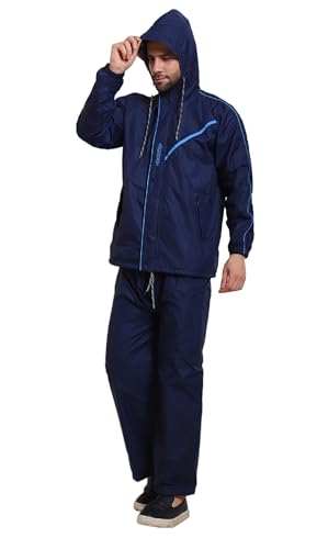 Image of Zacharias Men's Waterproof Double Layer Raincoat /Rainsuit With Pant (kv-01 Navy.Blue)