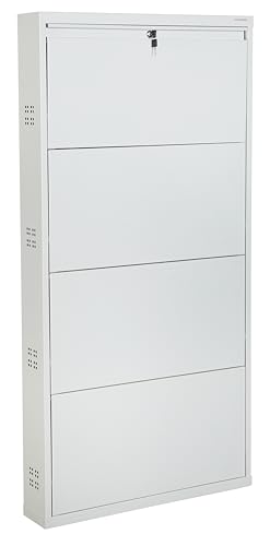 Image of TUFFERONE Shoe Rack Metal Heavy-Duty Cabinet 4-Door Wall-Mounted Organizer White Durable 4-Layer Footwear Stand for Home & Office 58 inch H x 29 inch W x 6 inch D