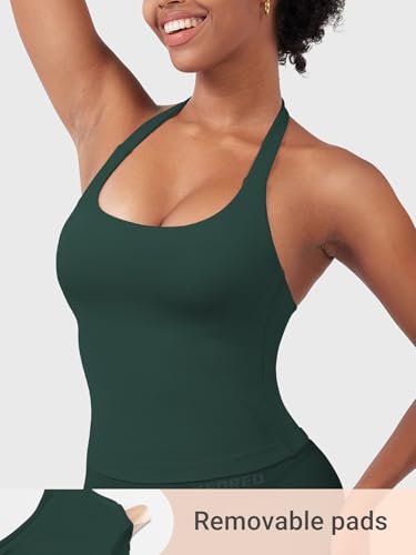 Image of YEOREO SoftHue Women's Impact Halter Tank Top Longline Backless Scoop Neck Built-in Bra Sports Workout Gym Crop Top