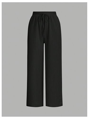 SOLY HUX Women's 3 Piece Pants Tie Front High Waisted Wide Leg Baggy Long Pants Casual Trousers with Pockets3