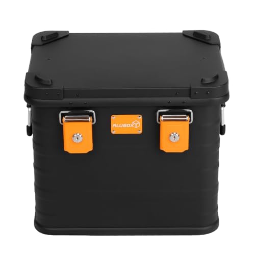 Alubox Alukiste abschließbar E31B - Premium Aluminium Lagerbox 31 Liter - Deckel mit Aluminium Druckguss Stapelecken und Gummidichtung - inklusive Schlösser - schwarz lackiert