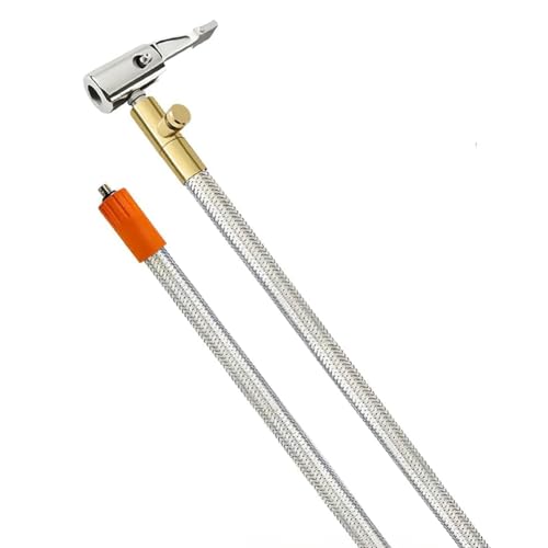 Grimmstr Extended Portable Air Compressor Tire Inflator Replacement Hose with Stainless Steel Mesh for Protection, Air Pump Tube, Easy to Use Fine Workmanship, Silver&orange