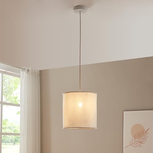 lux.pro Lampada a Sospensione con Paralume Cilindrico in Tessuto Bianco Ø30 cm E27 Lampada da Soffitto Lampadario per Soggiorno Cucina Ingresso
