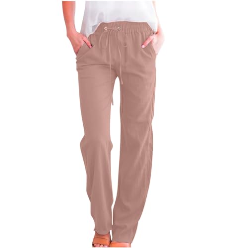 Image of Linen Pants Women 2026 Spring Summer Fashion Straight Leg Pant Dressy Casual High Waisted Loose Trousers with Pockets