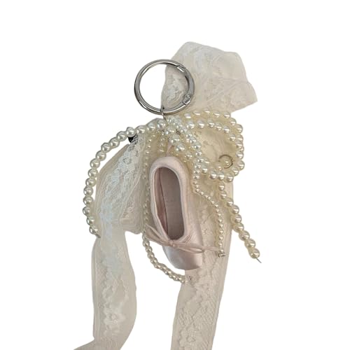 Porte-clés chaussure de ballet en dentelle raffinée et perles pour sac