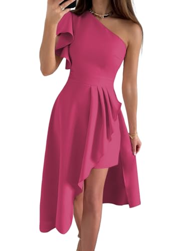 Image of Dokotoo Womens One Shoulder Sleeveless Ruffle Empire Waist Asymmetrical High-Low Bodycon Formal Wedding Guest Midi Dresses