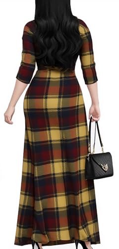 Image of Women's Church Maxi Wrap V Neck 3 /4 Sleeve Tie Waist Plus Size Long Dress | Flattering wrap V-neck design enhances curves. High elastic tie waist accentuates the slimmest part, hides tummy.