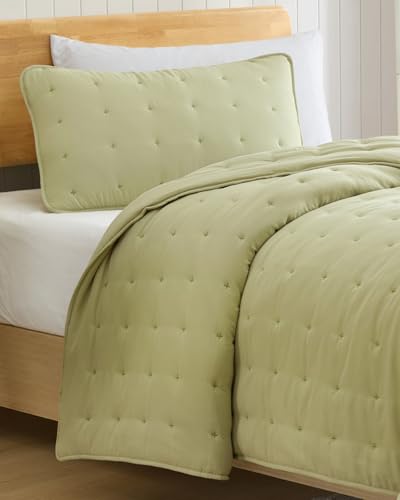 Image of Quilts Twin Size - Bedspread for Twin Size - Lightweight Comforter Set - Quilt Bedding Set for All-Seasons - Ultra Soft, Breathable & Comfy - Summer Coverlet with 1 Pillow Sham - 68 inch x 86 inch, Sage Green