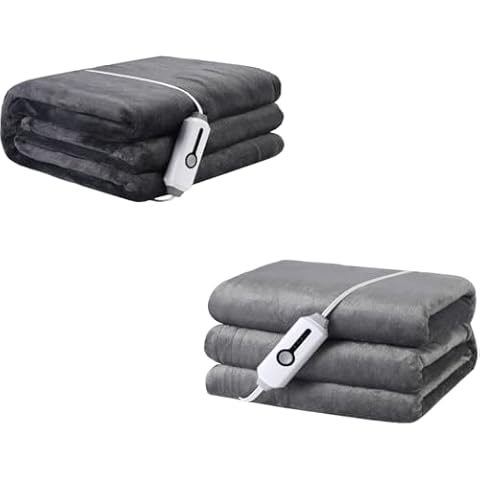 LaffyLo Electric Heated Blanket Full Size 72" x 84" Breathable Warm Flannel Fabric Blankets Dark Grey & Light Grey Cover