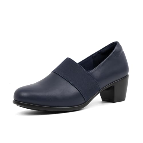 VJH confort Women’s Heeled Shoes, Comfortable Elastic Low Block Chunky Heels Pumps(nb,8.5) Navy by VJH confort - Used condition - US$46.37