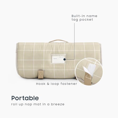 Image of Wake In Cloud - Toddler Nap Mat with Pillow and Blanket, for Kids Boys Girls Ages 3 Plus in Kindergarten Daycare Preschool Pre K, Roll Up Sleeping Bag, Gingham Grid Checkered